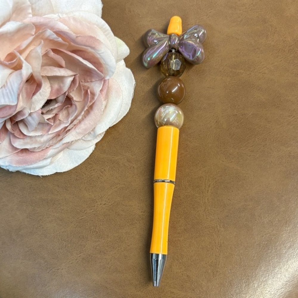 Elegant Brown and Yellow Beaded Pen